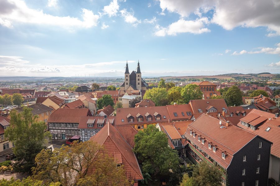 Blick von den Türmen der St.-Blasii-Kirche zum Nordhäuser Dom
