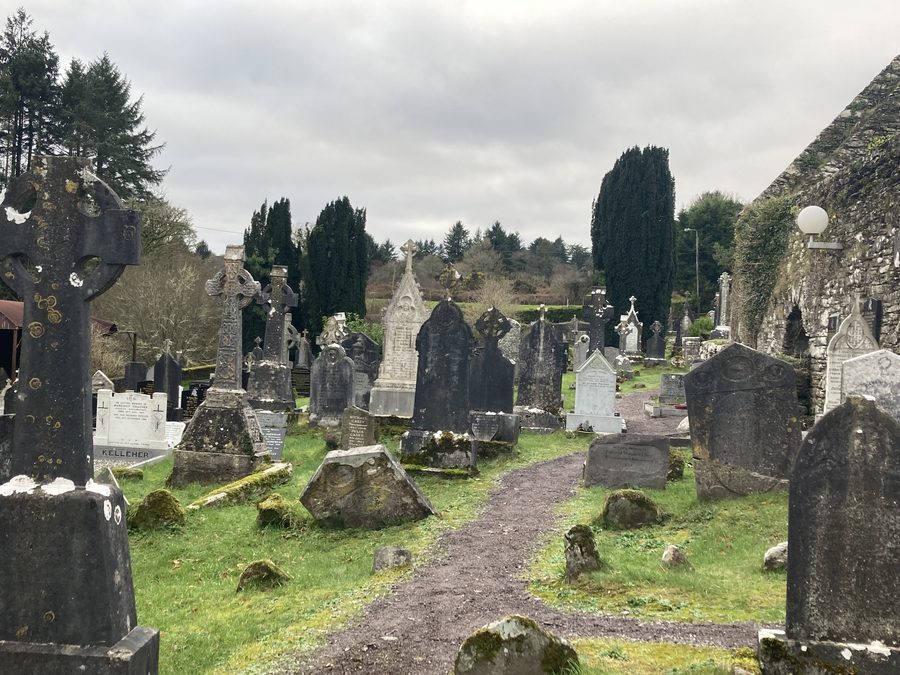 Gravestones at St Gobnait's well in Ballyvourney, County Cork, Ireland