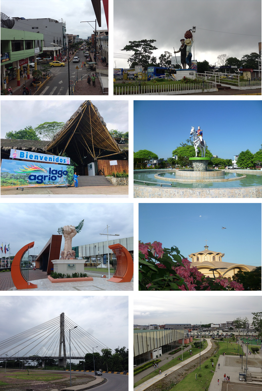 Collage mit Sehenswürdigkeiten, Parks und Stadtansichten von Nueva Loja