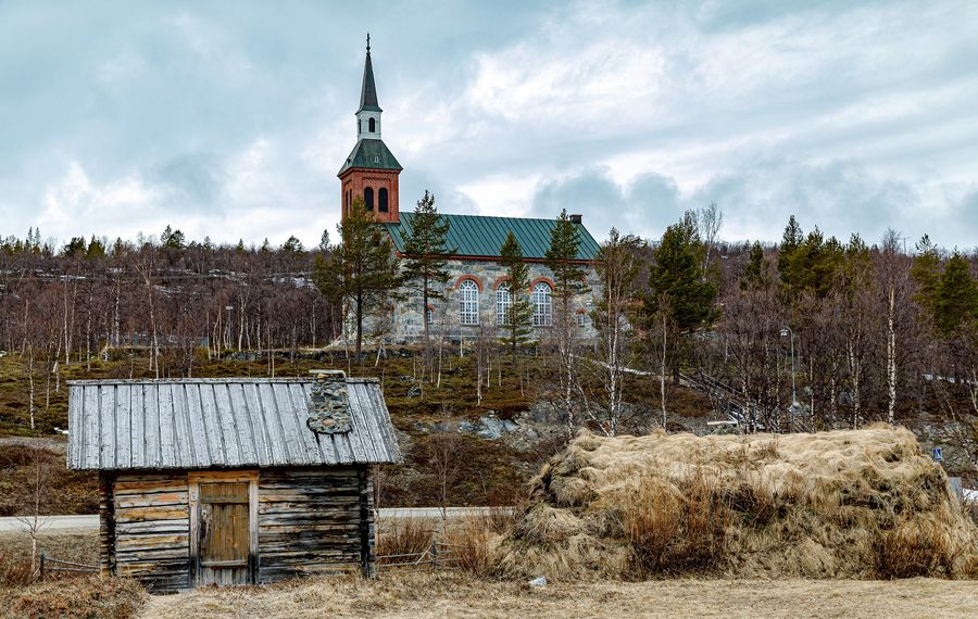 Utsjoki church and the parish village in Finnish Lapland.