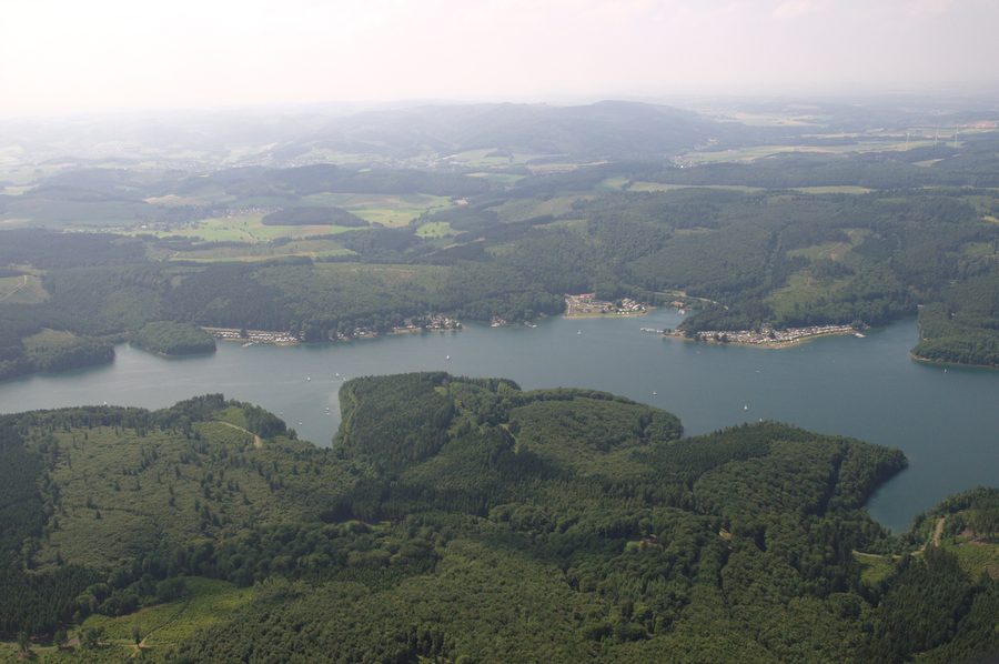 An aerial view of Sorpesee in the Sauerland between Langscheid and Amecke.