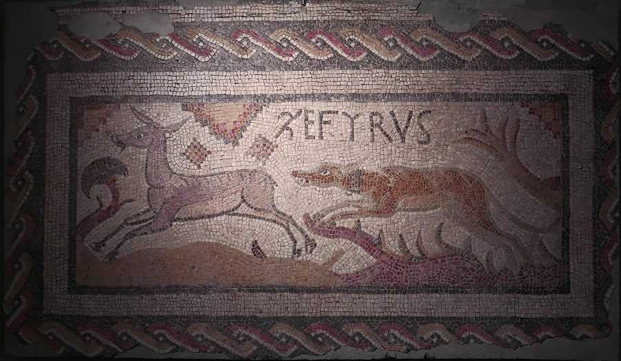 Mosaik mit Zefyrvs aus der römischen Villa von Baños de Valdearados