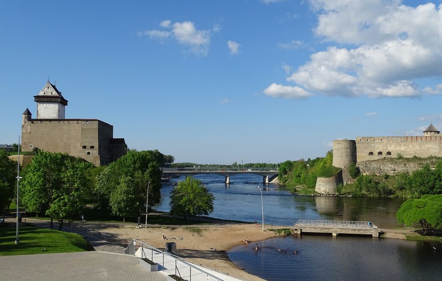 Hermann Castle in Narva and Ivangorod Fortress across the Narva River