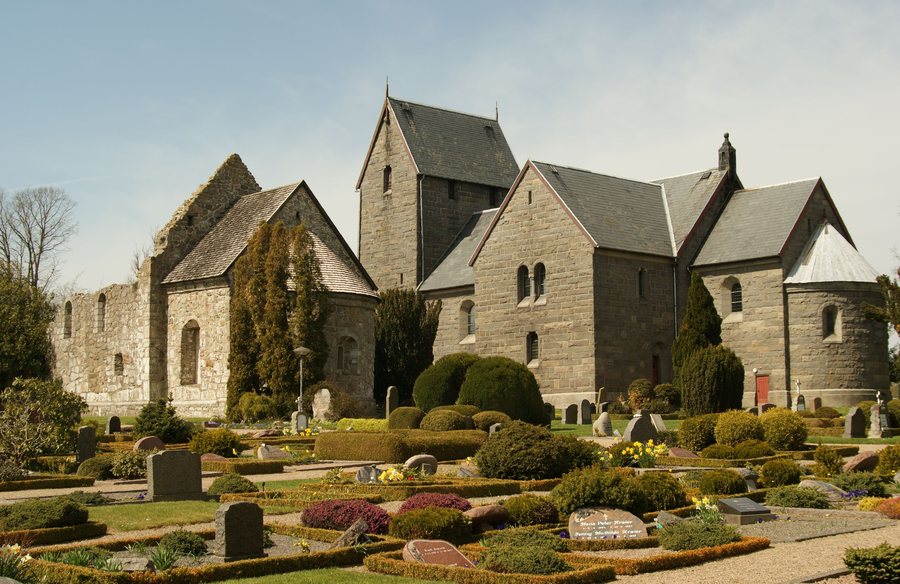 Østermarie church (1891) and ruins of the old church (approx 1200)