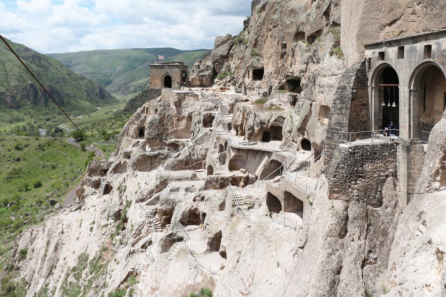 Vardzia cave monastery carved into a cliff in southern Georgia.