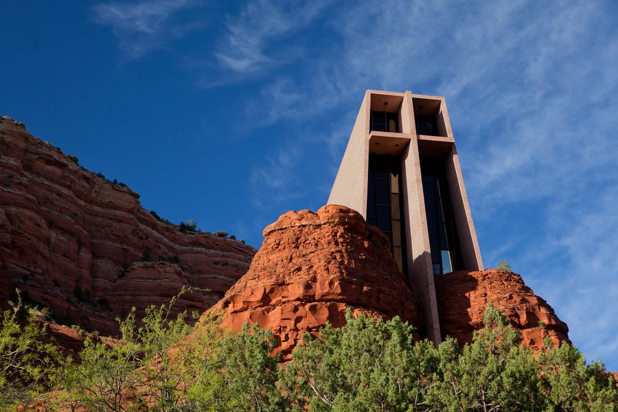 Chapel of the Holy Cross rising from red rocks in Sedona, Arizona