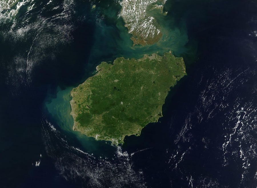 Satellite image of Hainan Island, China, showing its coastline and green interior