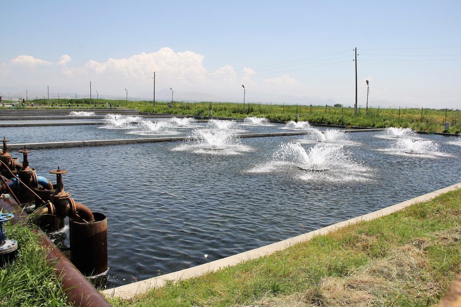 Landschaft im Ararattal in Armenien mit einer Fischfarm