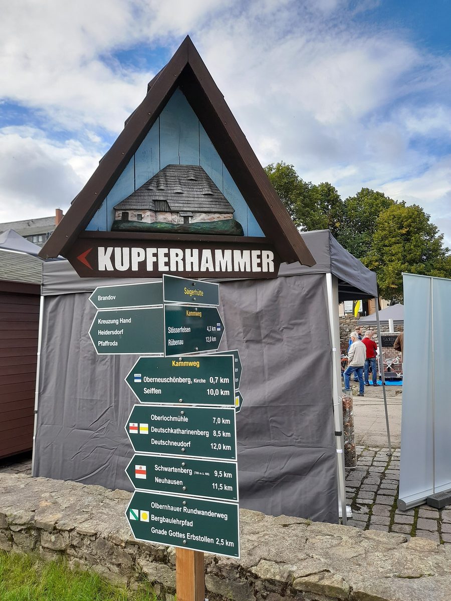 Wegweiser am Kupferhammer der Saigerhütte Grünthal