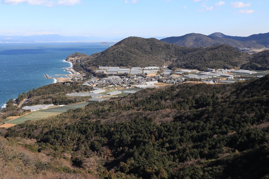 Blick auf Uzuecho in Tahara, Präfektur Aichi, vom Berg Nanatsu
