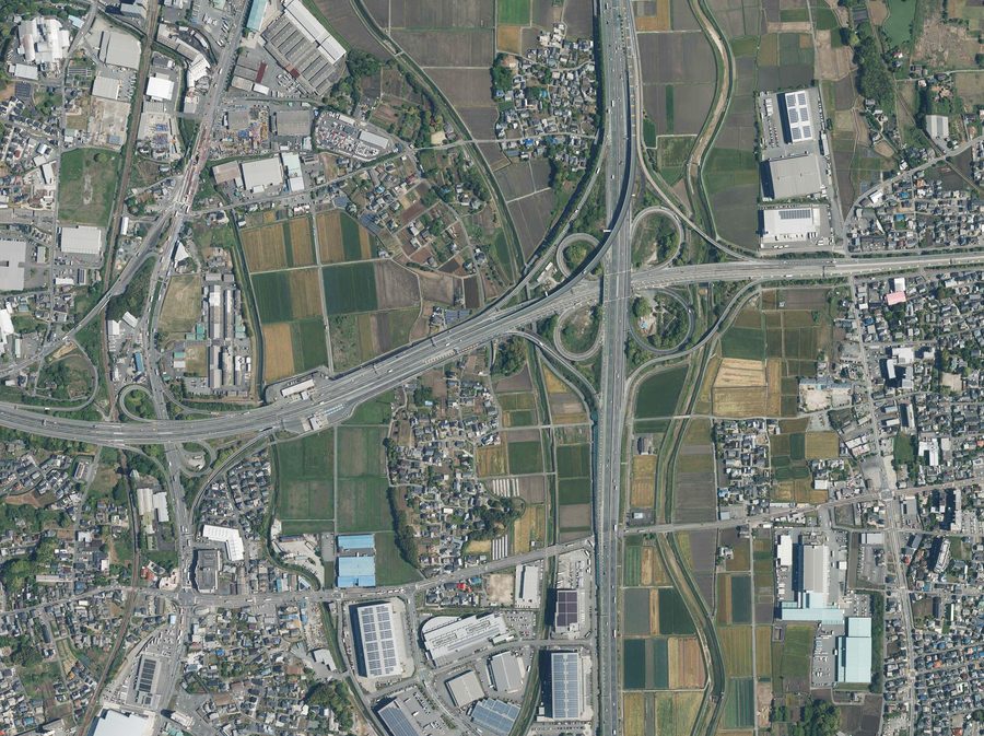 Luftaufnahme des Tosu Junction in Tosu, Präfektur Saga