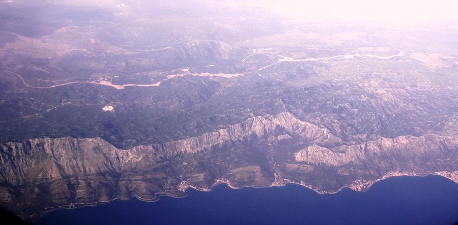 Aerial view of the Dalmatia coast and Biokovo mountains on the Makarska Riviera