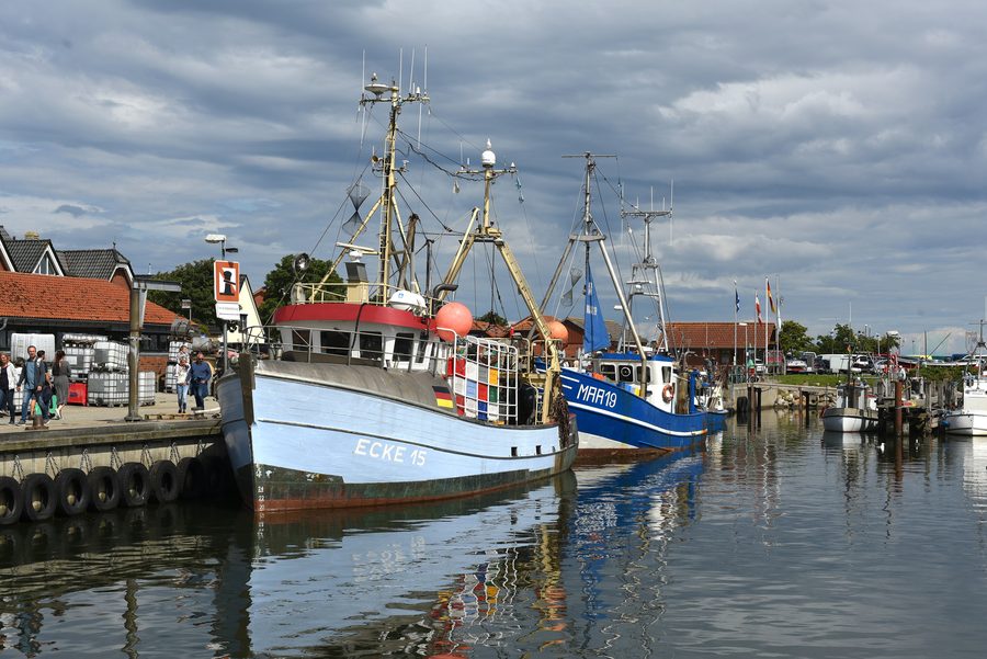 Maasholm harbour with boats and waterfront buildings