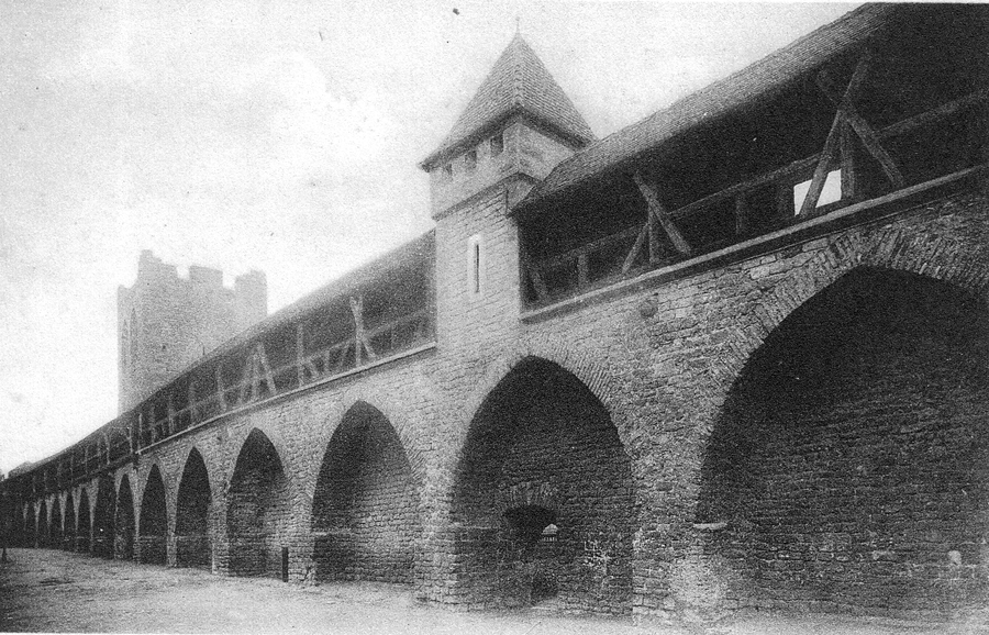 Historische Ansicht der Stadtmauer von Worms auf einer Postkarte um 1922