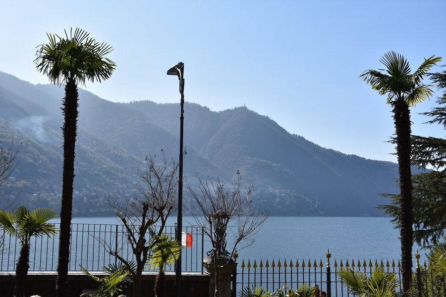 Lake Como seen from the gardens of Villa Lucini Passalacqua in Moltrasio, province of Como, Italy