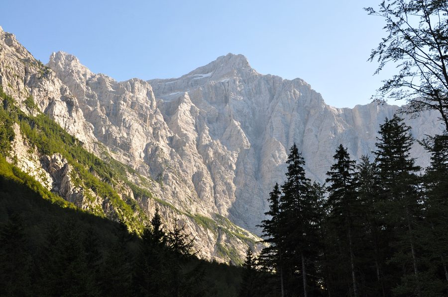 Triglav north wall rising above the Vrata Valley near Mojstrana, Slovenia