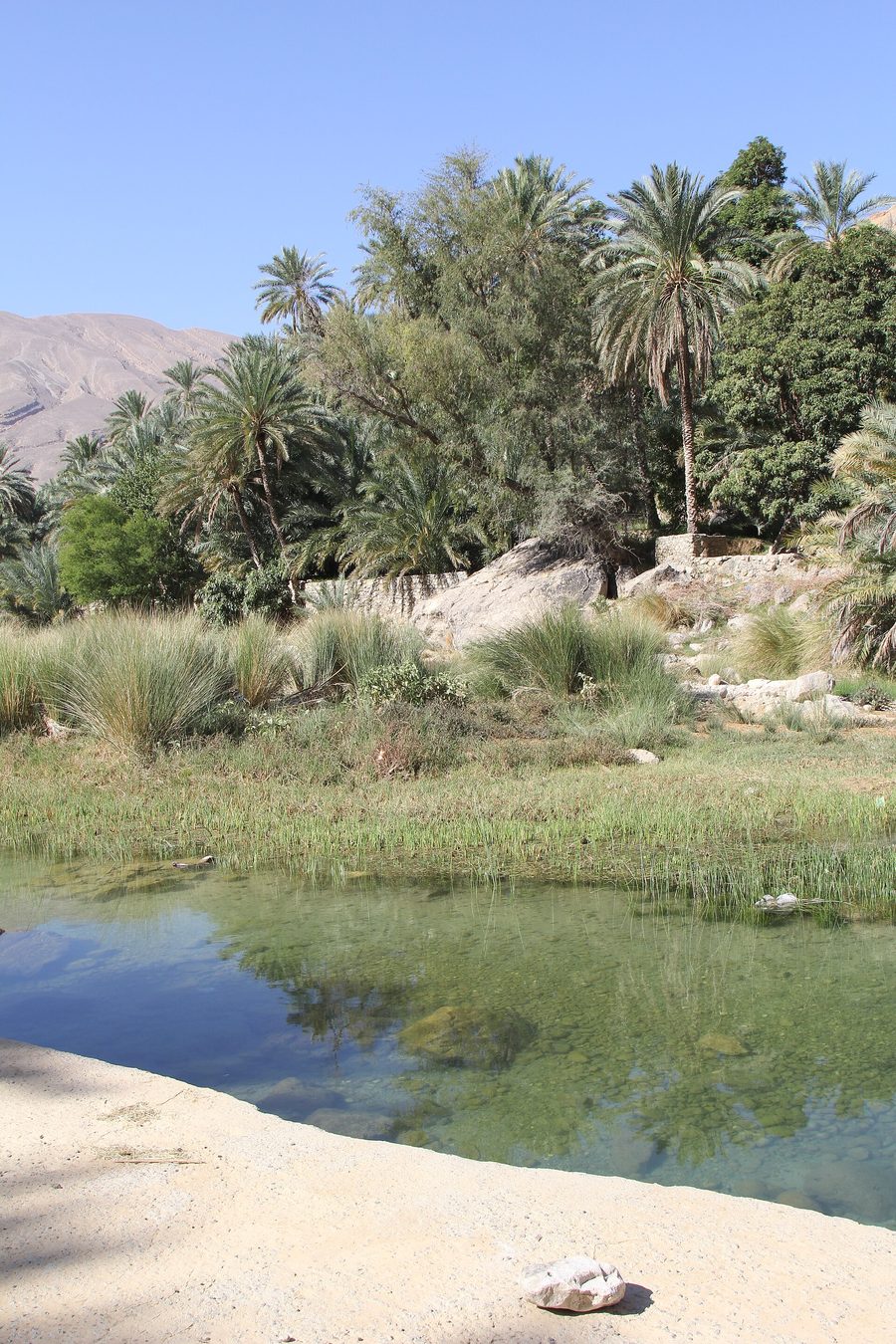 Landschaft im Oman mit karger Berg- und Wüstenumgebung