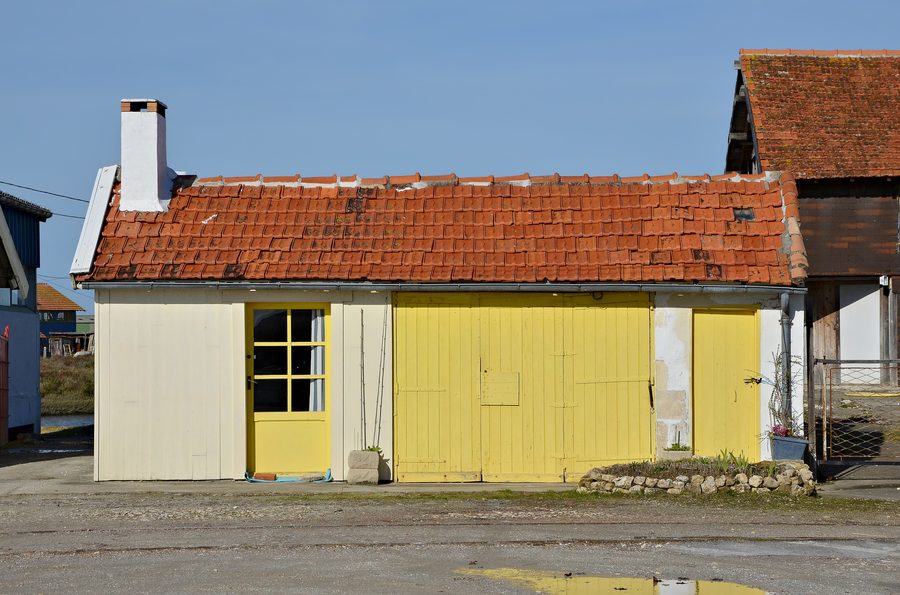 Cabin used in oyster culture at the port of La Tremblade, Charente-Maritime, France