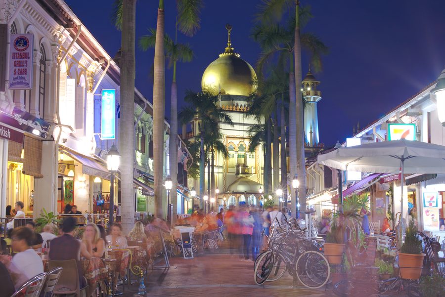 Sultan-Moschee und Bussorah Street in Kampong Glam, Singapur