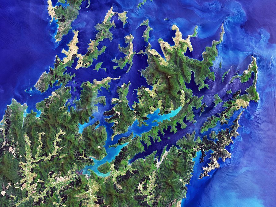 Landschaft der Marlborough Sounds auf der Südinsel Neuseelands