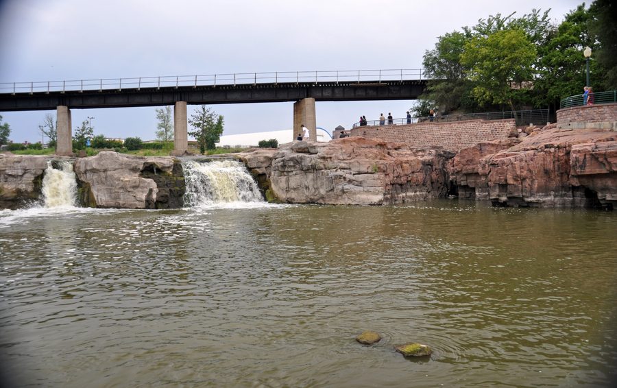 Water-worn Sioux Quartzite outcrops along the Big Sioux River at Falls Park in Sioux Falls, South Dakota