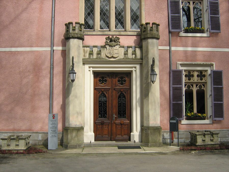 Main entrance of Erpeldange Castle near Diekirch, Luxembourg
