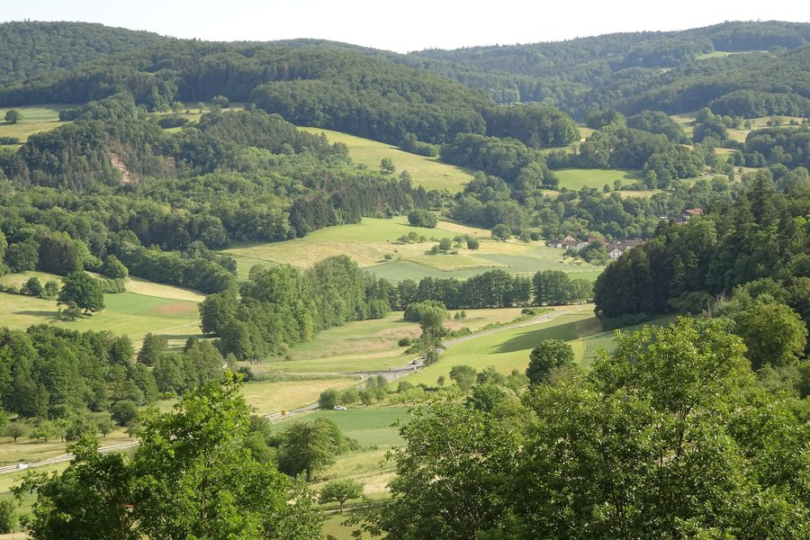Blick von Lichtenberg über das Fischbachtal und den Herrensee von Niedernhausen