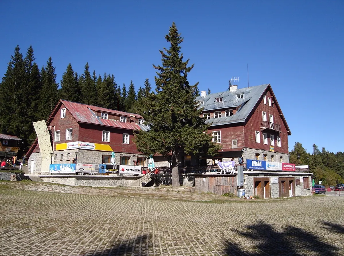Berghütte mit Holzfassade am Waldrand